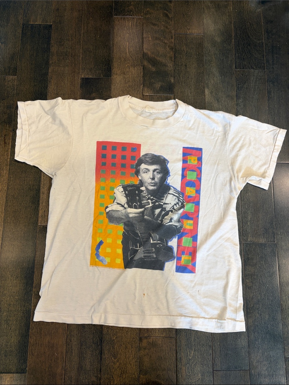 Vintage White Graphic Short Sleeve Tee with Multicolor Retro Print - Picture 1 of 7